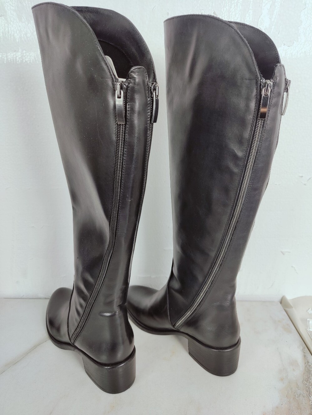 EUC Emanuele Crasto Italy Black Leather Dual Back Zipper Riding Boots, Sz 7